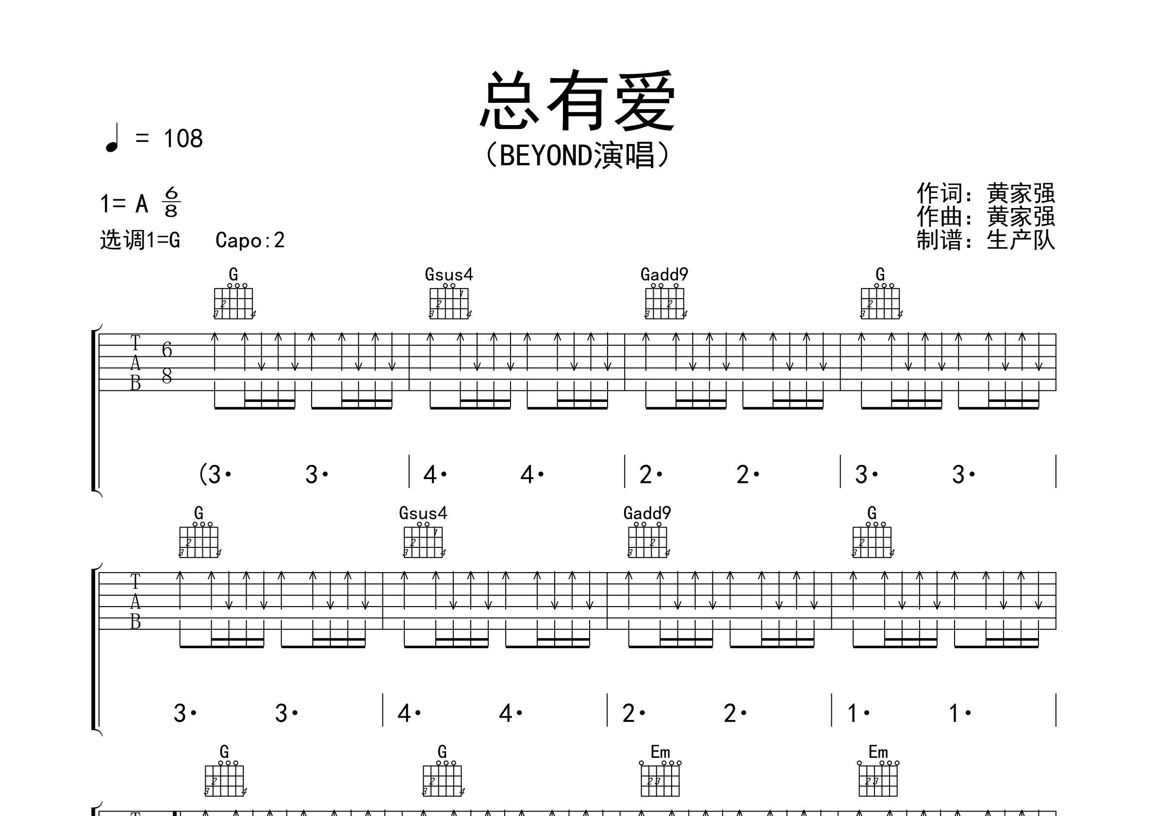 总有爱吉他谱beyond图片