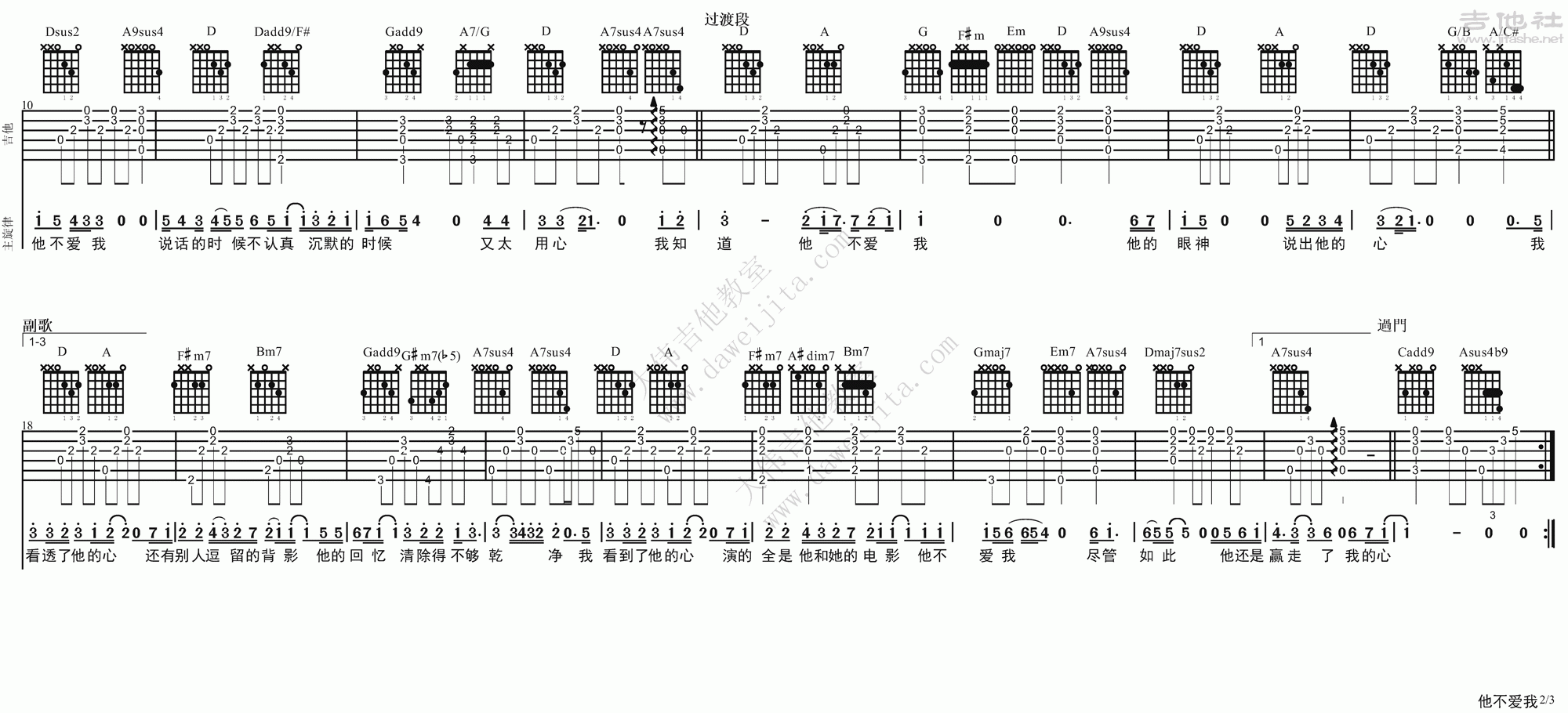 她不爱我吉他谱图片